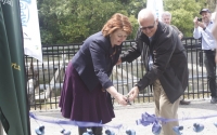 Official opening: Maggie Barry and Albert Brantley cut the ribbon to open the Hardening facility.