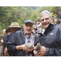 Whio set free: Horizons Cr Pat Kelly (left) and Cr David Cotton (right) at whio release in February. We all hope those little ducks survived the wild weather.