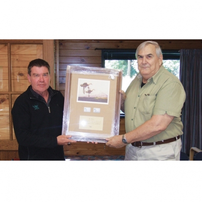 In July 2015, Andy Garrick CEO of Eastern Fish &amp; Game (left) and DU life Member Ian Pirani was recognised for his long involvement with F&amp;G. The inscription reads: In recognition for your long term dedication and commitment to the conservation and management of New Zealand’s water fowl and their wetland habitats.