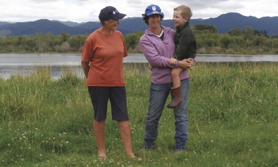 Wetland protection: Jane Donald and daughter Paula Gillett and her son, on the Wairarapa family property