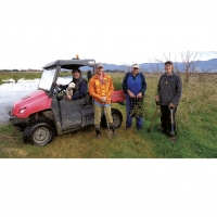 Ross Cottle and Jim Campbell from DUNZ with Lucien Keightley and Josh Johnston from Palliser Ridge Station.